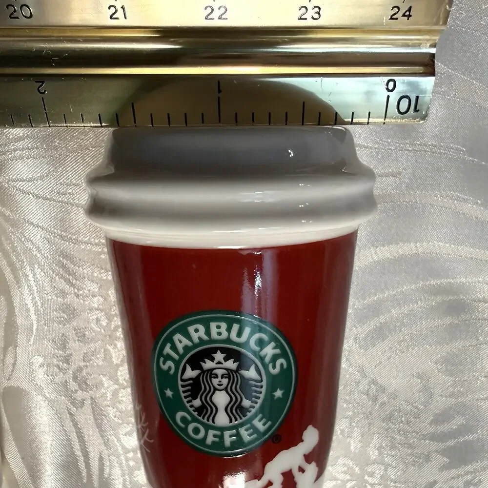 Starbucks 2006 Holiday Christmas Ornaments Set of 2 Travel To Go Cups Ceramic